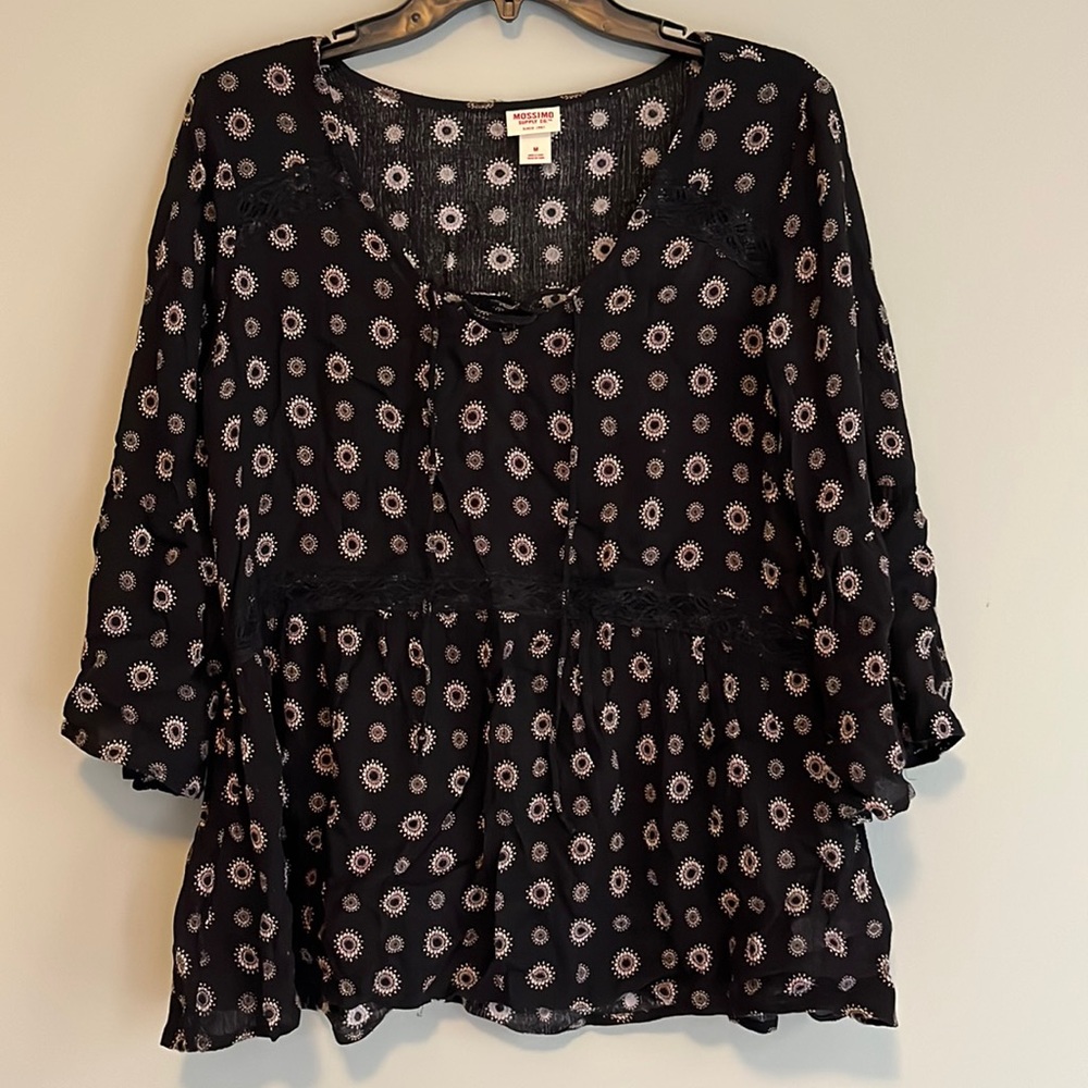 Mossimo Black and Tan Floral Tunic w/ Lace Panels